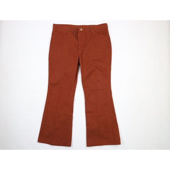 Vintage 70s Wrangler 38x30 Faded Wide Leg Bell Bottoms Jeans Burnt Orange USA